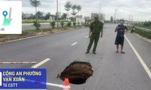 Xuất hiện hố ‘tử thần’ giữa đường gom khu công nghiệp ở Thái Nguyên